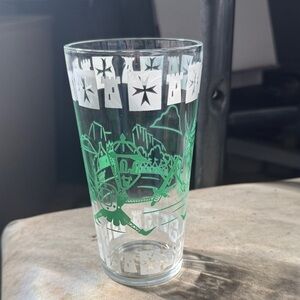 Vintage Glass with Green and White Design